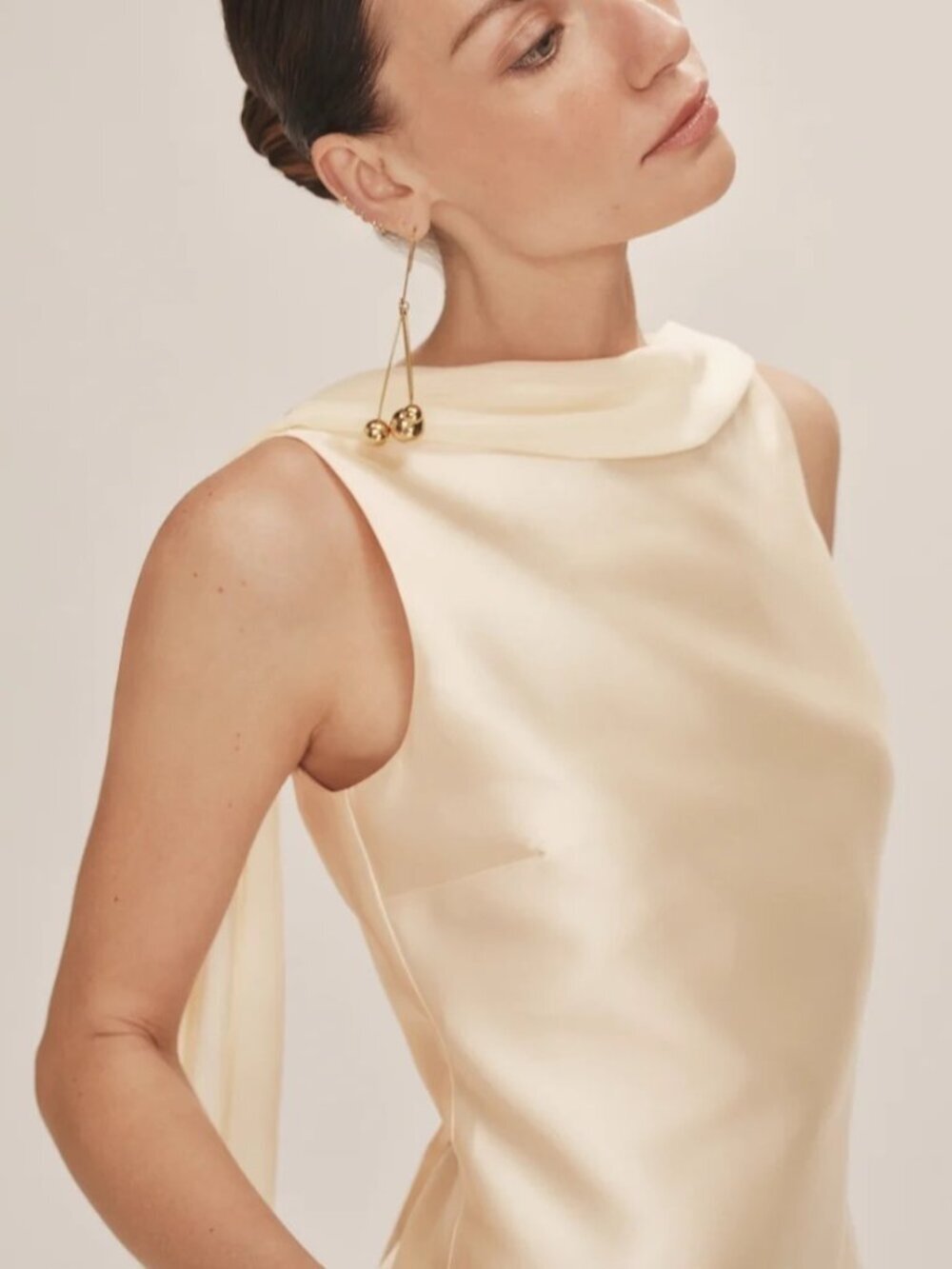 NEW Reformation Ecru Mini Scarf Detail Dress Butter Bridal Cream | US 2 UK 6 - Picture 4 of 15